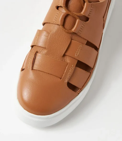 Best Yaos Dark Tan White Leather Sneakers Women Sneakers