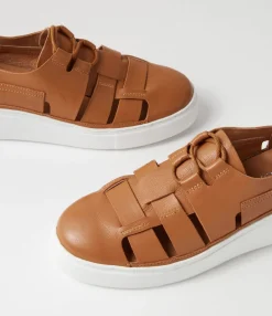 Best Yaos Dark Tan White Leather Sneakers Women Sneakers