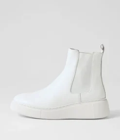 Discount Yistin White Leather Chelsea Boots Women Ankle Boots