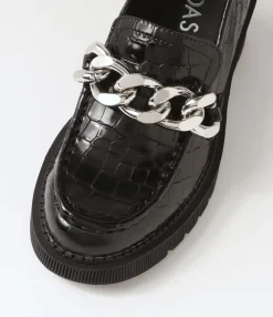 Flash Sale Zuzu Black Croc Leather Heels Women Loafers